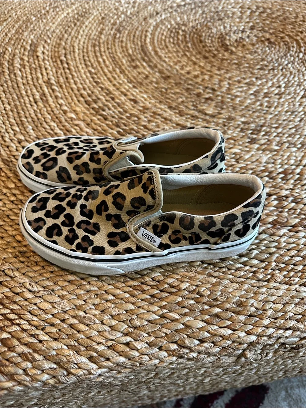 Vans Kids 2.5 Slip-On Sneakers in Leopard Print Tan and Black